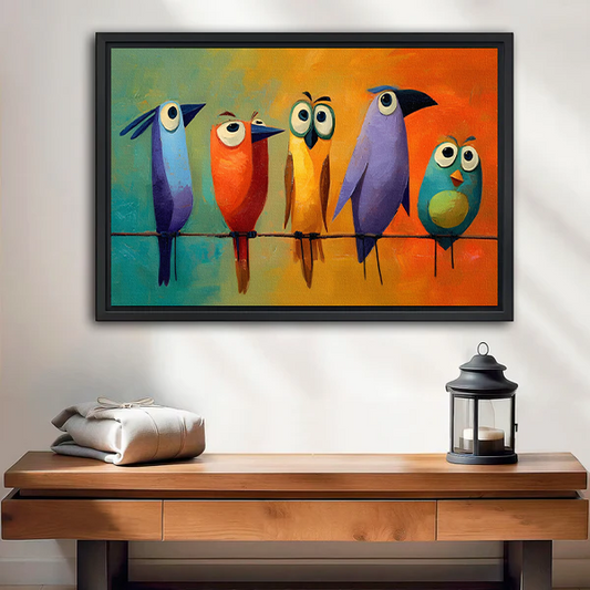 Colorful Cartoon Birds Framed Canvas Wall Art l2651
