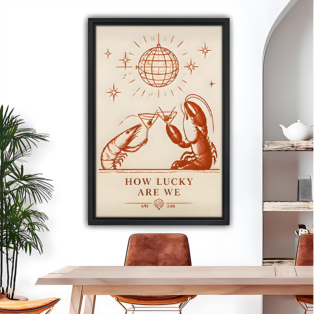 Vintage Lobster & Shrimp Canvas Wall Art | Framed & Unframed l4353