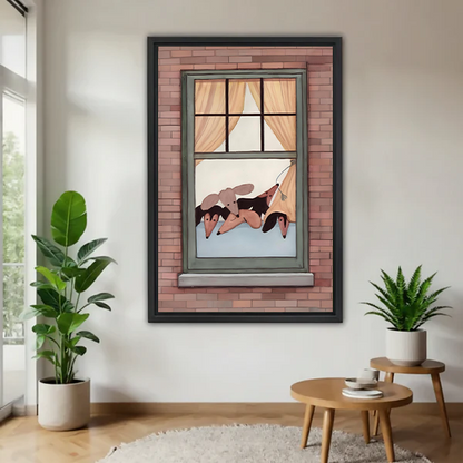 Romantic Couple Lazy Window Framed Wall Art Print l2836
