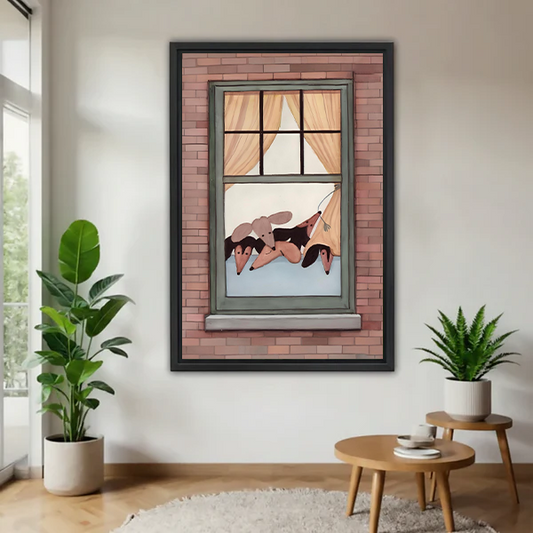 Romantic Couple Lazy Window Framed Wall Art Print l2836
