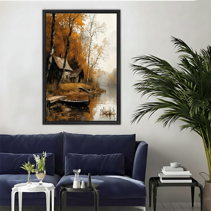 Autumn Lakeside Cabin Canvas Wall Art|Liberty Signs#L1783