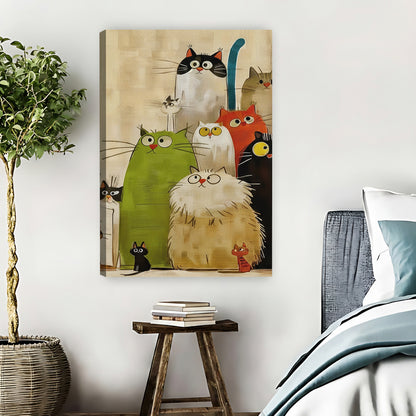 Funny Cat Gang Cartoon Framed Canvas Wall Art Print|Liberty Signs#L1741