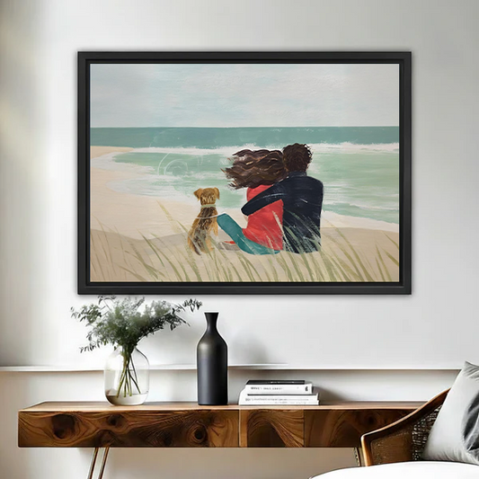 Girl and Dog at the Beach Canvas Wall Art | Framed & Unframed l3521