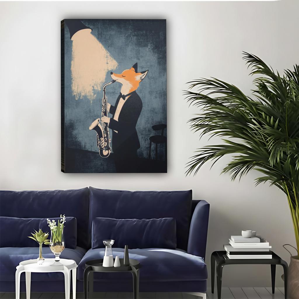 Jazz Fox Saxophone Player Framed Canvas Wall Art|Liberty Signs#L1936