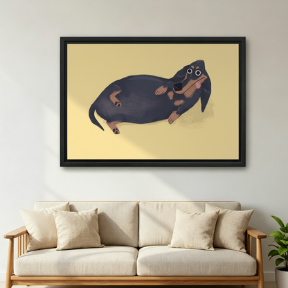 Funny Dachshund Framed Canvas Wall Art - Chubby Dog Print for Living Room Decor