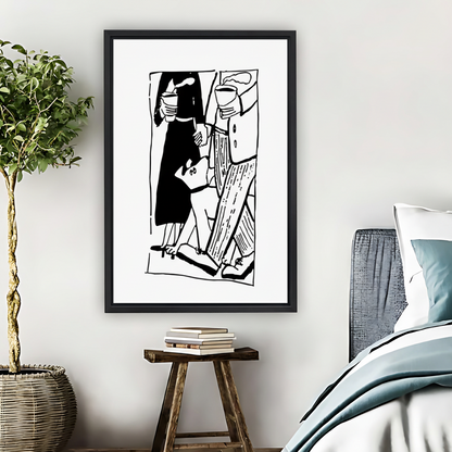 Family Walk Black White Line Art Framed Canvas Print| Liberty Signs #L1646