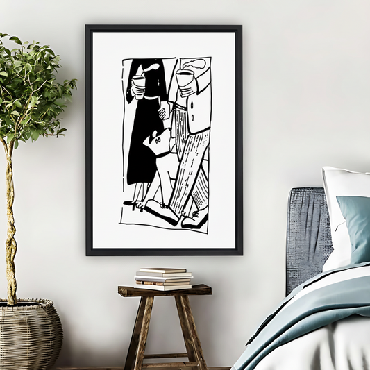 Family Walk Black White Line Art Framed Canvas Print| Liberty Signs #L1646