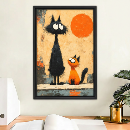 Whimsical Black Orange Cat Duo Wall Art Canvas Print l2031
