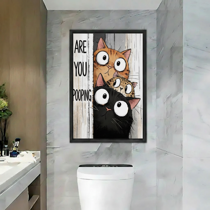 Funny Cat Bathroom Wall Art Framed Print l2004