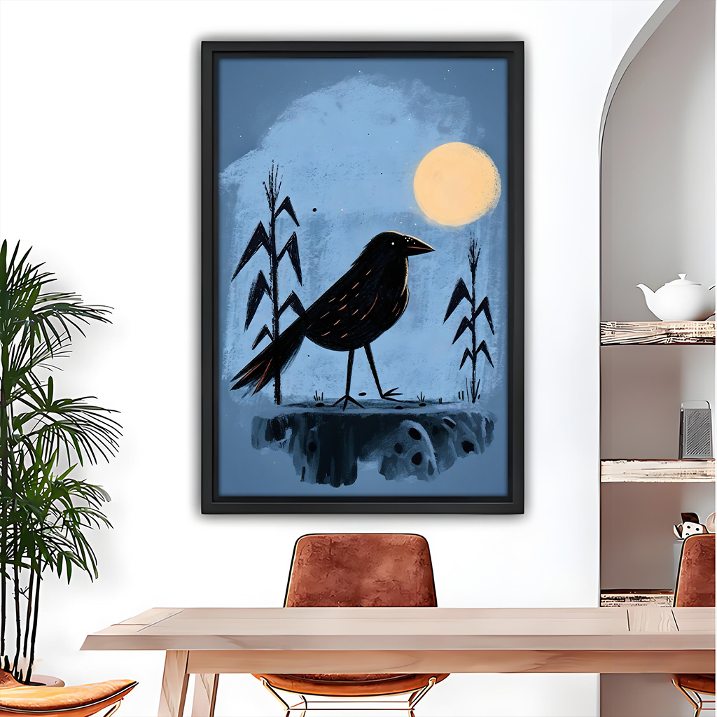 Midnight Crow Full Moon Framed Wall Art Print l2993
