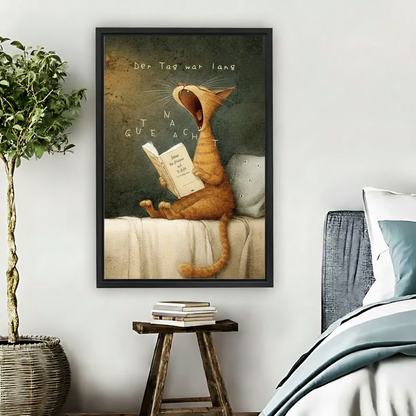 Funny Cat Reading Wall Art – Whimsical Bedroom Poster l2013