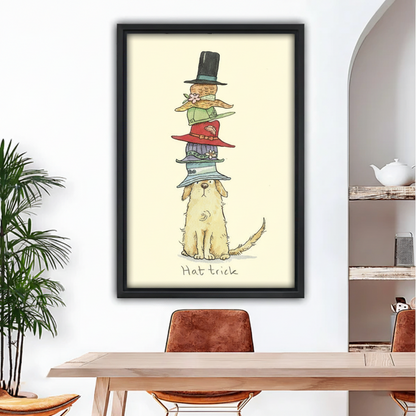 Whimsical Hat Trick Dog Canvas Wall Art | Framed & Unframed l3556