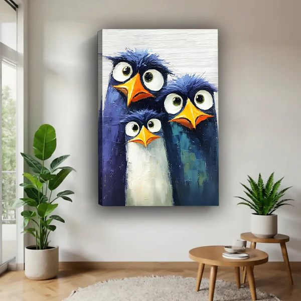 Whimsical Big-Eyed Penguin Canvas Wall Art Print Home Decor