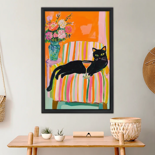 图1 黑猫马提尼插画木框场景