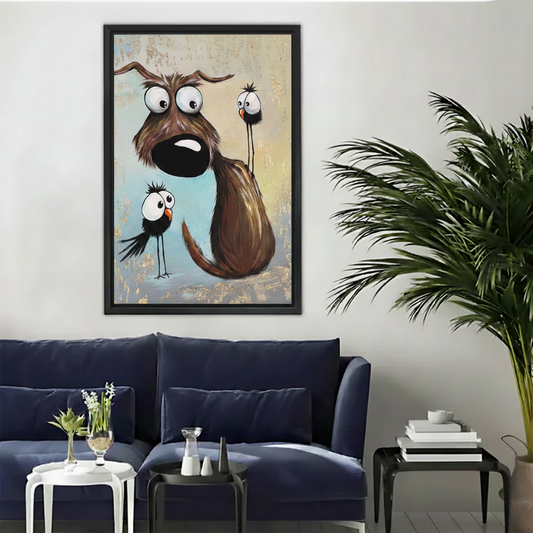Funny Dog & Birds Whimsical Canvas Wall Art l2021