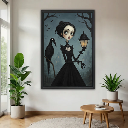 Gothic Raven Woman Halloween Canvas Wall Art | Framed & Unframed l4295