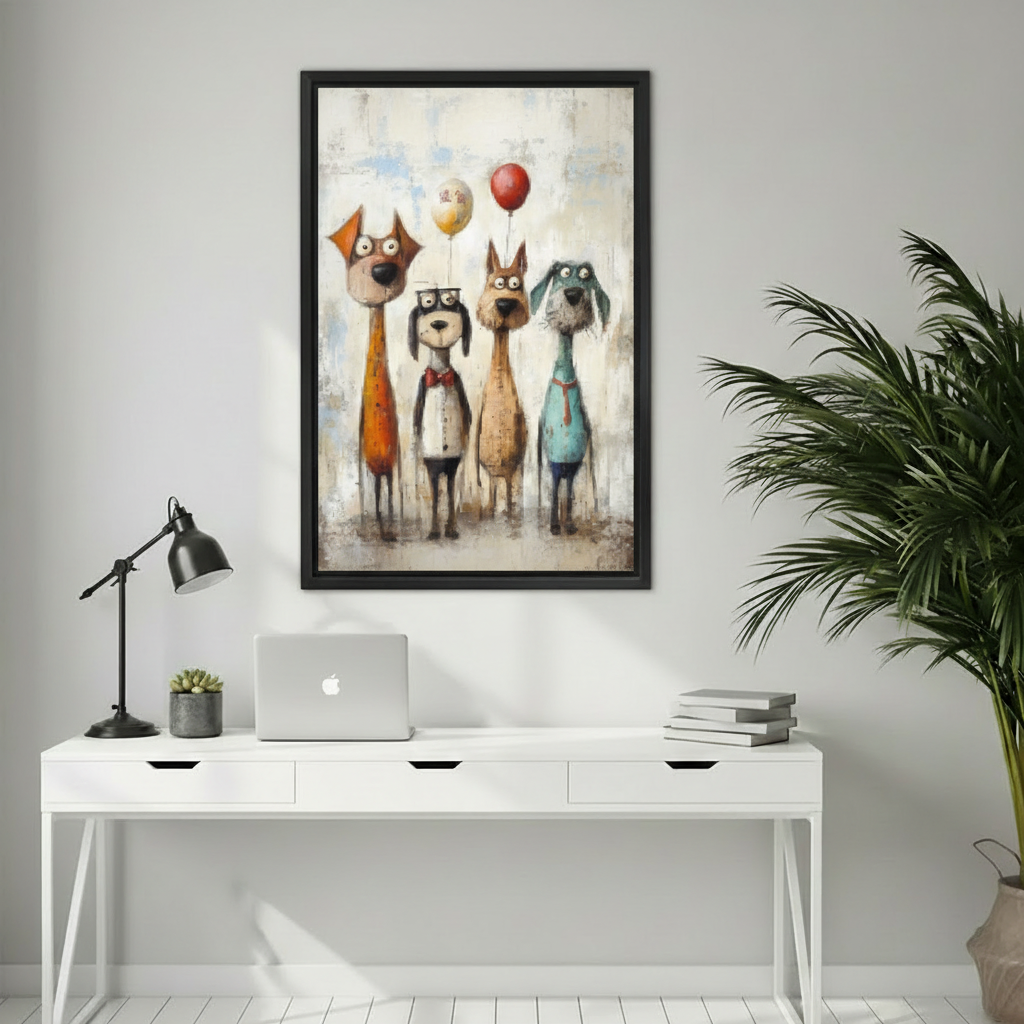 Whimsical Dog Gang Colorful Cartoon Wall Art Print l2023