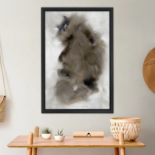 图1 写意蓝眼猫油画木框场景