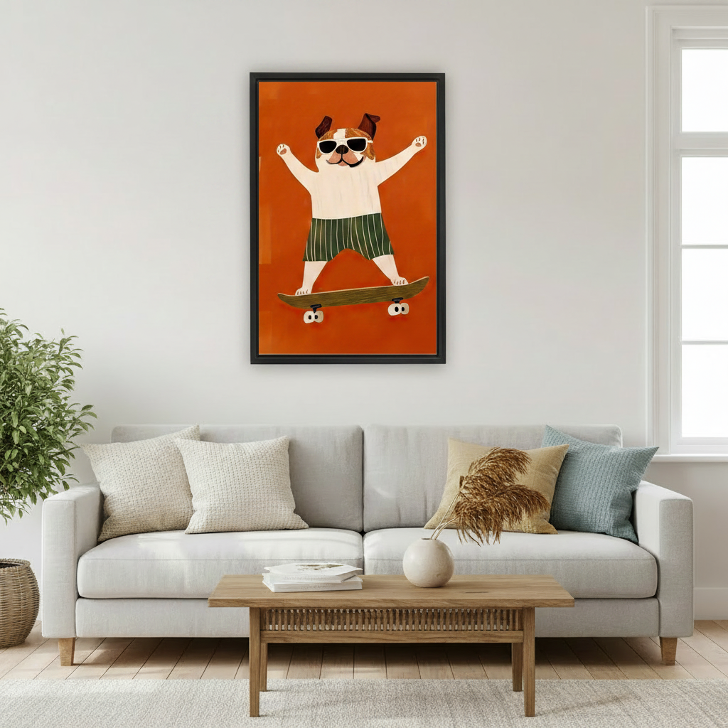Skateboarding Bulldog Funny Animal Wall Art Print l1976
