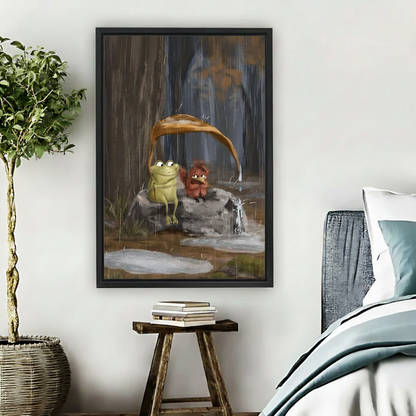 Rainy Day Frog Squirrel Friendship Whimsical Wall Art l2032