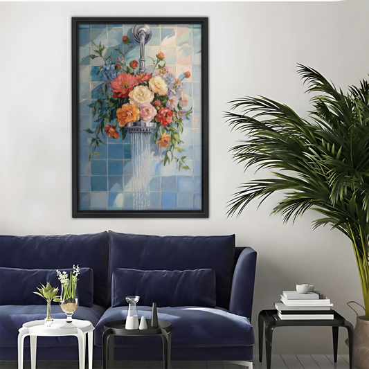 Floral Shower Head Botanical Oil Painting Framed Canvas Art|Liberty Signs #L1686