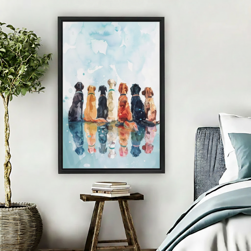 Watercolor Dogs Sitting Together Framed Wall Art Print l2003