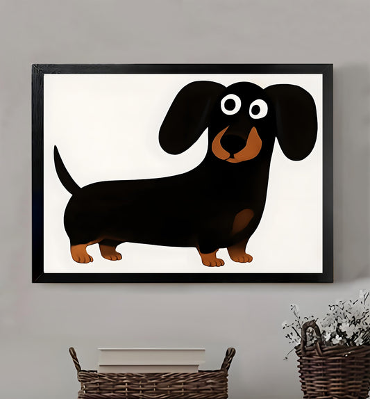 Cute Dachshund Cartoon – Minimalist White Framed Wall Art | Liberty Signs #M3202