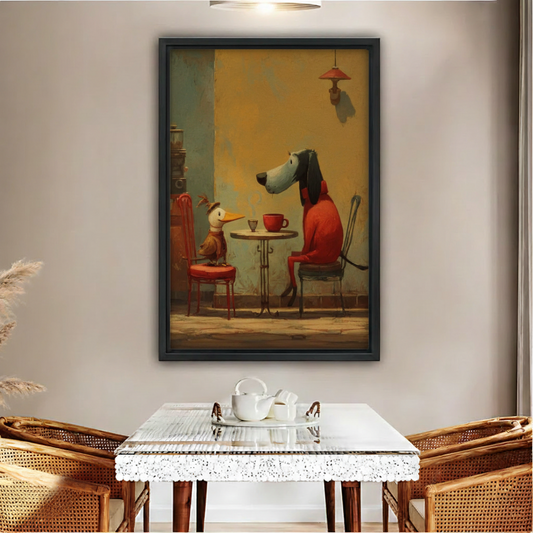 Whimsical Animal Cafe Wall Art Framed Canvas l2035