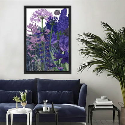图1 - 紫色花园植物插画黑框场景