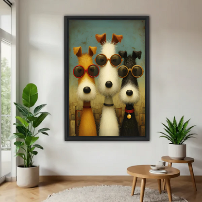 Vintage dogs sunglasses framed canvas wall art print retro style living room decor