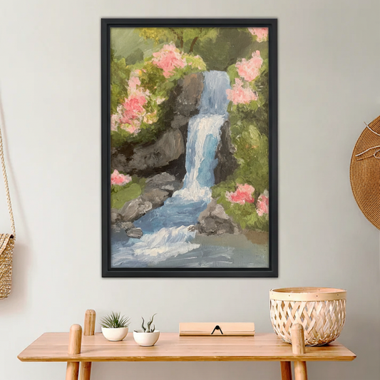 图1 瀑布花园油画木框场景
