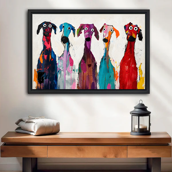 Colorful Greyhound Abstract Splatter Oil Painting Black Framed Wall Art Print Entryway Decor