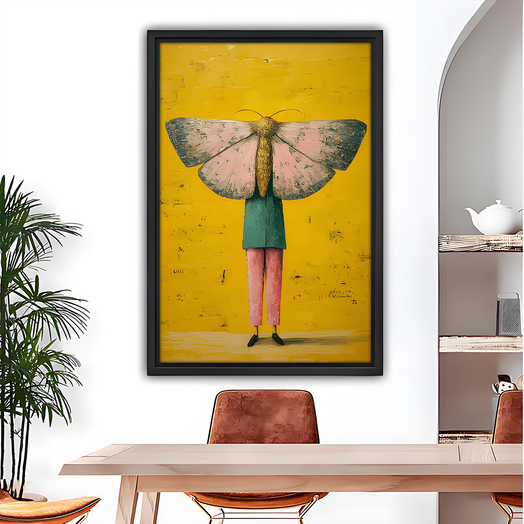 Surreal Moth-Headed Figure Canvas Wall Art | Framed & Unframed l3408