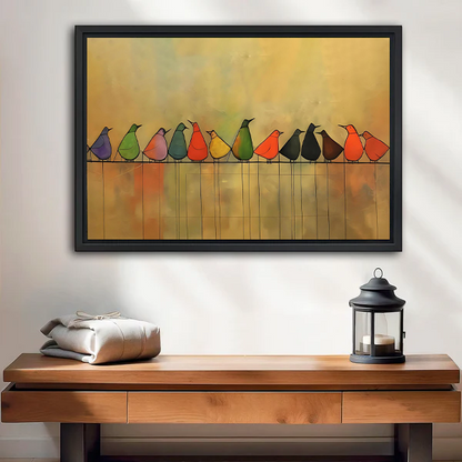 Colorful Birds Row Mid-Century Modern Framed Wall Art l2768