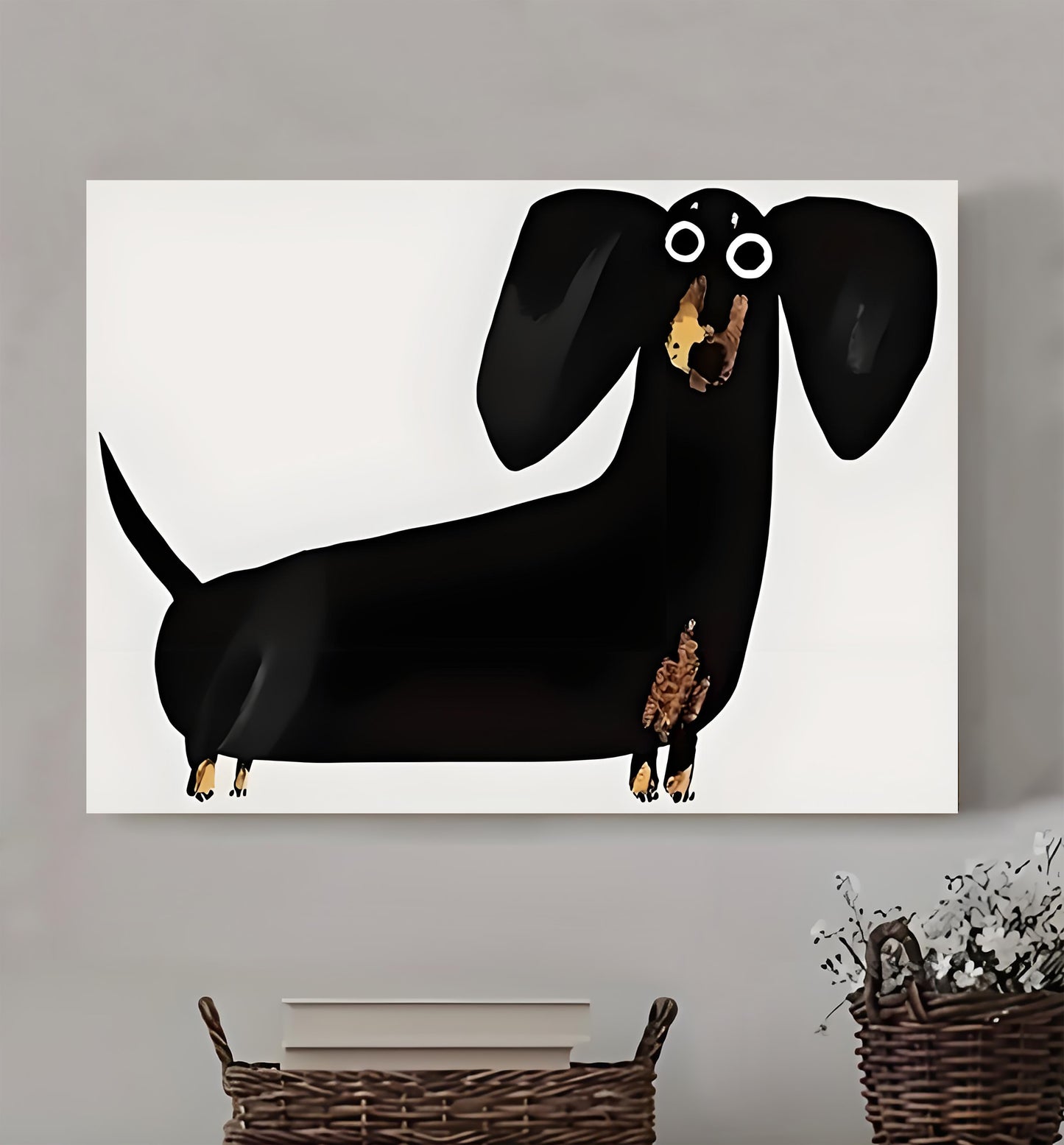 Cute Dachshund Cartoon- Minimalist White Canvas Wall Art| Liberty Signs #F2039