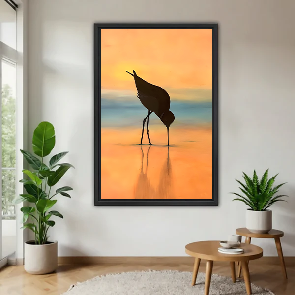 Golden Sunset Crane Silhouette Canvas Wall Art l3055