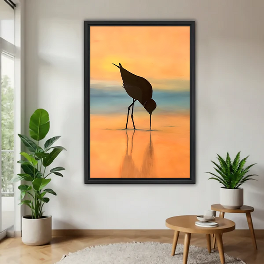 Golden Sunset Crane Silhouette Canvas Wall Art l3055