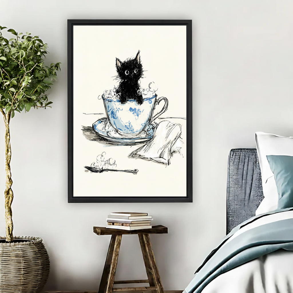 图1 - 茶杯黑猫 黑框卧室场景