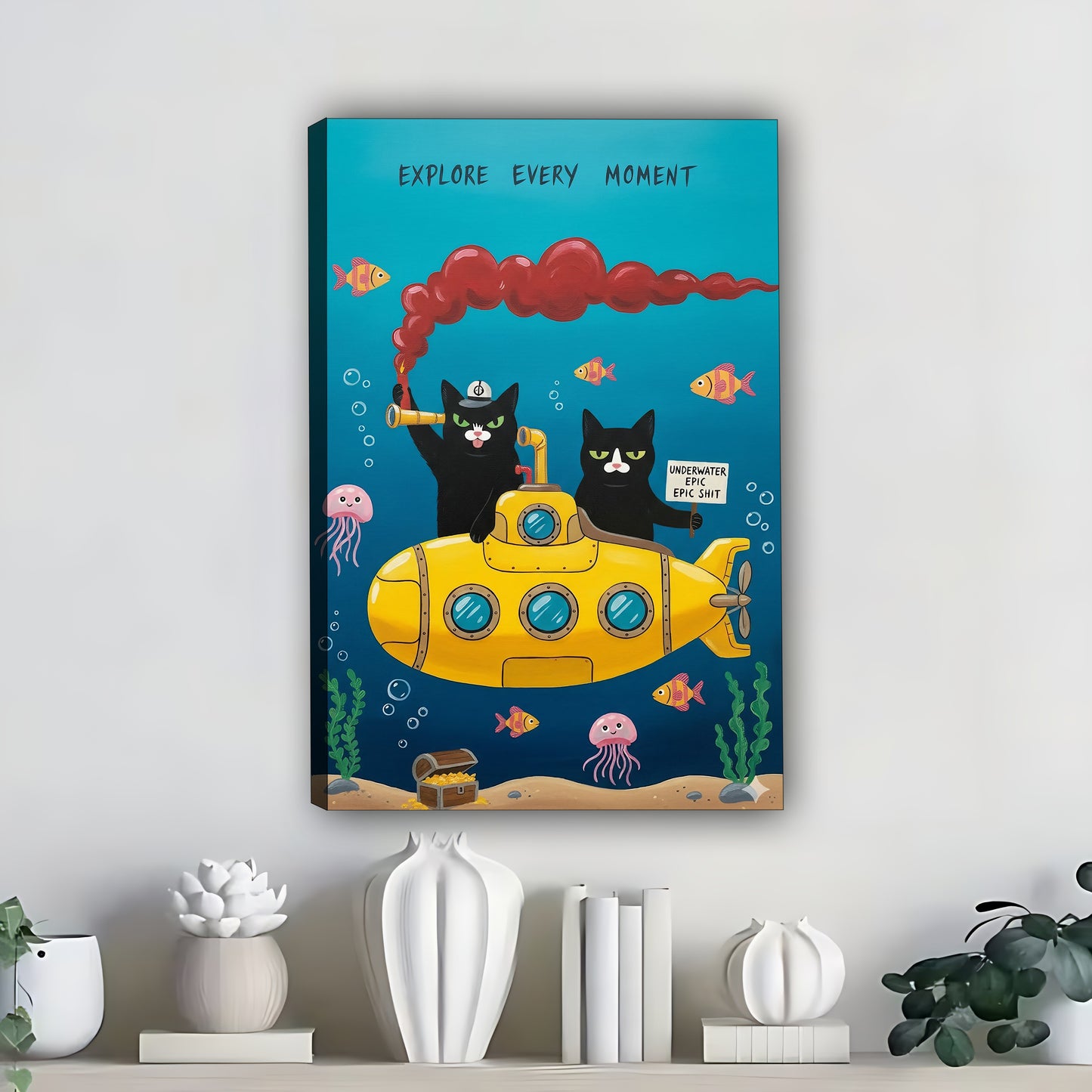 Funny Cat Art - Canvas Wall Art - Abstract Funny Living Room Decor| Liberty Signs #SZ320