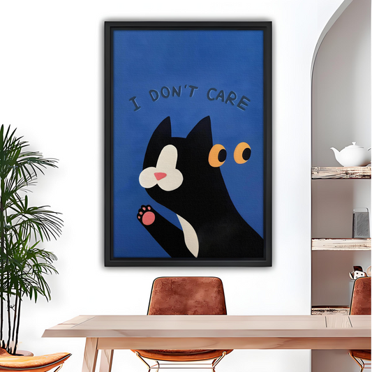 Funny "I Don't Care" Cat Pop Art Framed Canvas l2642