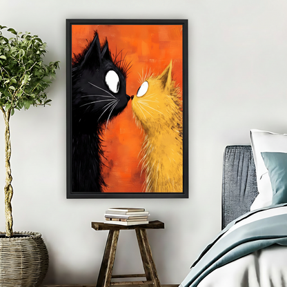 Black & Orange Cat Face-Off Framed Canvas Wall Art|Liberty Signs#L1886