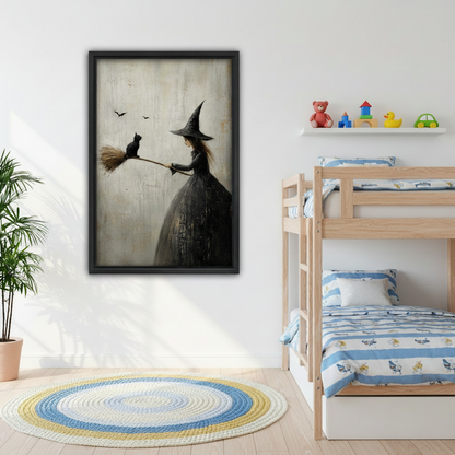 Vintage Witch Black Cat Canvas Wall Art Print Decor l2989