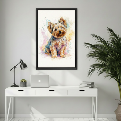 Premium watercolor Yorkie portrait framed canvas art living room decor