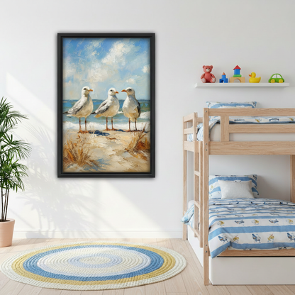 Coastal seagulls nautical canvas art print decorating serene bedroom wall decor