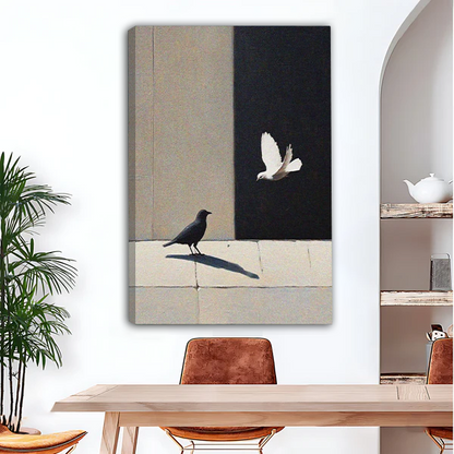 Minimalist crow and dove contrast painting gallery wrap canvas wall art