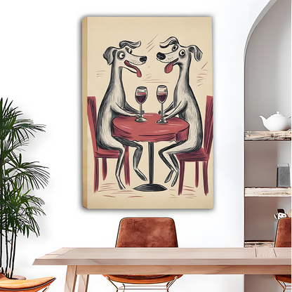 Whimsical dog couple canvas art print for dining room decor