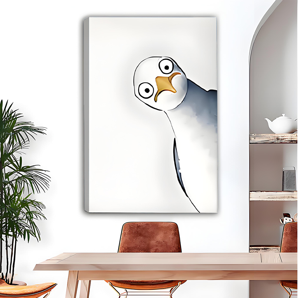 Whimsical Cartoon Seagull Big Eyes Minimalist Canvas Wall Art Print Dining Room Decor