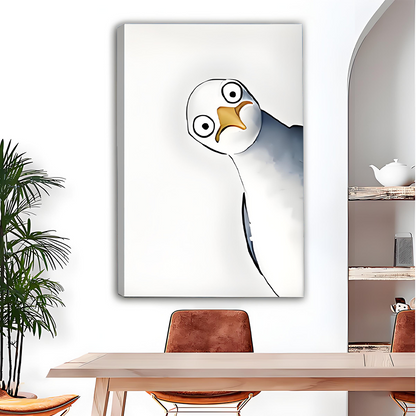 Whimsical Cartoon Seagull Big Eyes Minimalist Canvas Wall Art Print Dining Room Decor