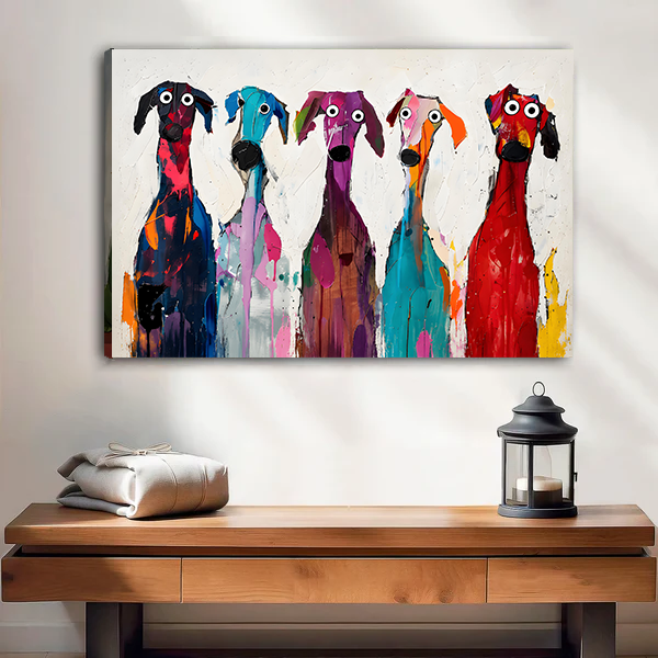Colorful Greyhound Abstract Splatter Canvas Wall Art Print Contemporary Home Decor