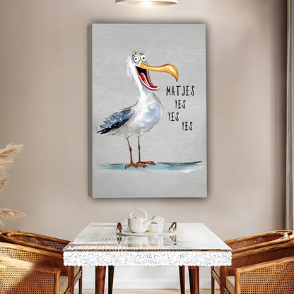 Humorous seagull quote canvas art print Matjes Yes Yes Yes - beach coastal wall decor